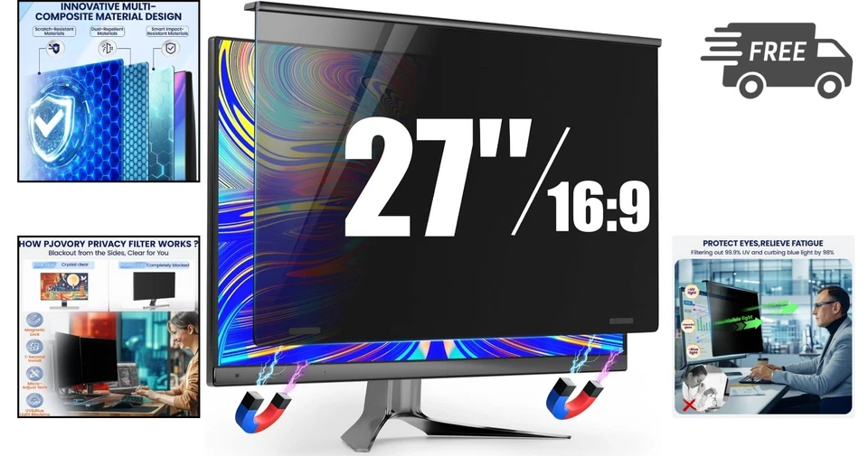 Privacy Screen for 27 Inch Monitors Blue Light Filter Anti Spy Shield - Image 2 of 4