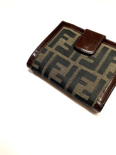 FENDI VINTAGE ZUCCA FF CANVAS LEATHER WALLET BIFOLD COIN CARD ITALY BROWN