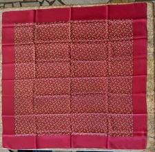 Beautiful Large Pure Silk Crimson Vintage Scarf Handblock Printed in England