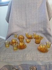 Vintage Akro Agate Childs Amber Depression Glass Teaset Not Complete 27 Pcs