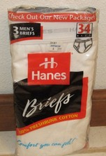 Vintage 1996 Hanes 3 Pair Men's Size 34 Cotton Briefs 3 White New