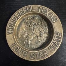 VINTAGE ASHTRAY Wonderful TEXAS Lone Star State Solid BRASS