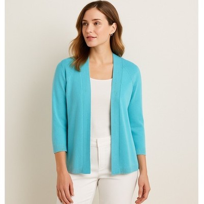 Talbots 100% Linen Open Front Cardigan Aqua Blue Size XL Lightweight Summer