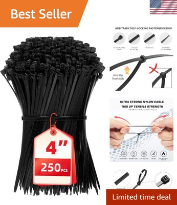 #ad 250 PCS Mini Black Nylon Cable Ties 4 Inch Self Locking Wire Fasteners $4.74