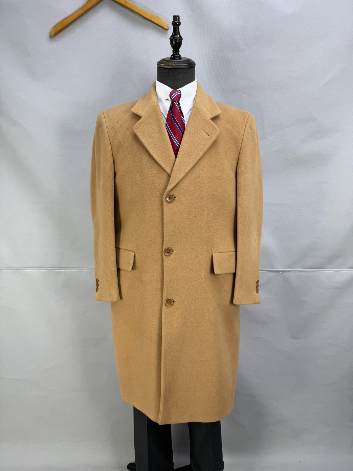 Vintage Men’s Camel Long Coat Wool Cashmere Blend Classic suit Overcoat US 42R