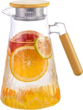 60 oz Glass Water Pitcher Chic Carafe with Lid and Handle