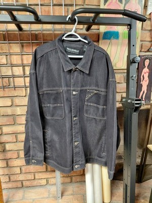 Pelle Pelle Men's Black Denim Jacket Button Front Pockets 90s Theme XXXL