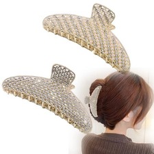 2 Pack Large Rhinestone Hair Clips, Crystal Pearl Hair Claw Clips, Black Gold...