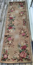 Vintage Floral Largo Wool Axminster Rug Made Scotland 1359 27x90inch 1960 1970s