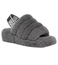 UGG Fluff Yeah Slide Fur Slippers Charcoal Grey Slingback Plush Women s Size 11