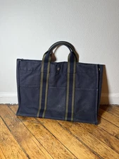 Authentic Hermes Canvas Tote Bag In Navy Vintage 