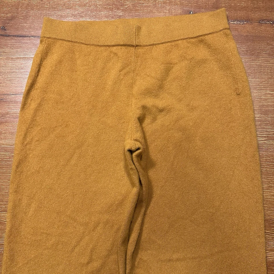 Neiman Marcus Cashmere Pants Womens L Mustard Yellow Pull On Sweats Wide Leg G2U - Image 3 of 4