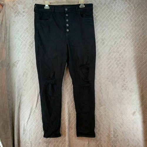 American Eagle Damen 16 Jeans schwarz Super Hi-Rise Jegging Skinny Distressed