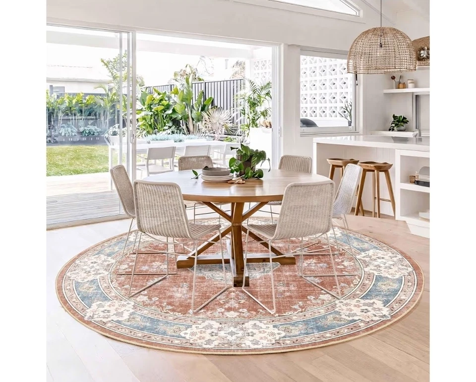 Tapete redondo MUJOO laranja 6 pés, círculo tapetes de área laváveis para quarto sala de estar B... - Imagem 3 de 4