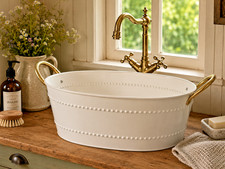 Cream Steel Sink Brass Handles Campervan Tiny Home Rustic Basin Garden Rooms