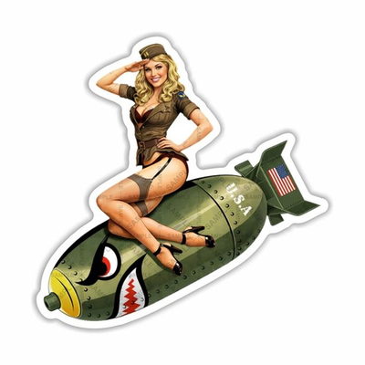 #ad Vintage Pin Up Bomb Girl Sticker WWII Style Blonde Decal USA Nose Art $3.49