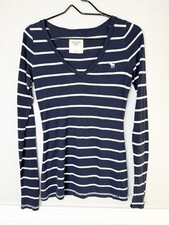 Abercrombie Fitch Blue White Striped V-Neck Long Sleeve Top Womens Y2K Vtg Sz S