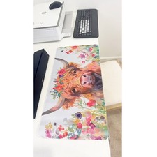 Watercolor Highland Cow Floral Crown Large Gaming Mouse Pad 23.6"x11.5" Non-Slip
