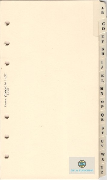 Filofax Personal size A-Z Index (13-Tab) Cream Divider Refill 131677