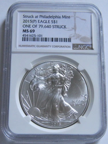 2015-(P) NGC MS69 "Philadelphia" AMERICAN SILVER EAGLE ~Key Date 79,640 Mintage~