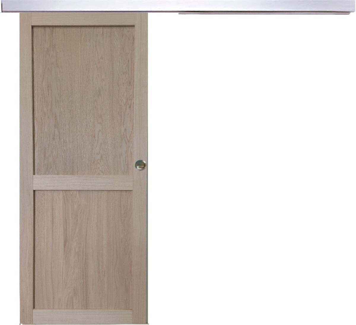 Porte coulissante atelier 2 panneaux chêne H204 X L73 avec rail alu et poignée encastrée