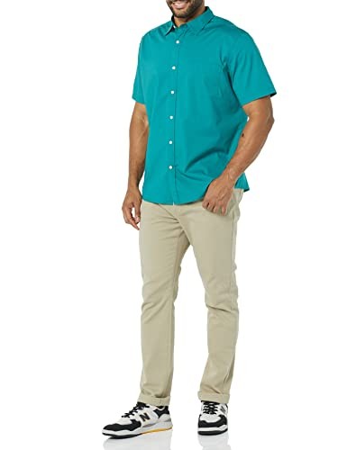 Herren Kurzarm-Hemd Xl GrüNblau Stretch-Popeline Normale Passform Amazon-image