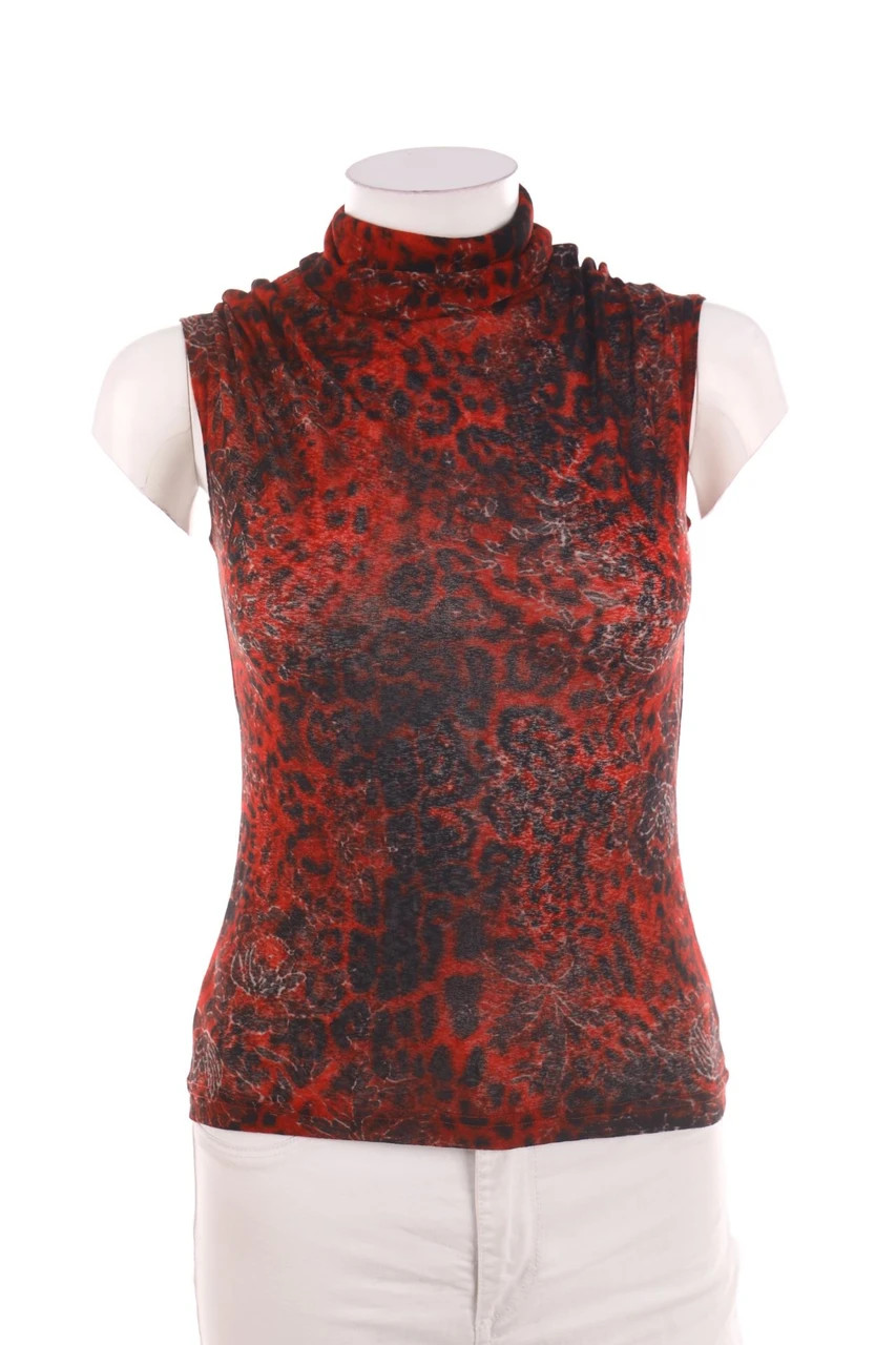 SECONDHAND Top Rollkragen D 34 rot schwarz