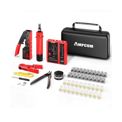 AMPCOM Ethernet Crimping Tool Kit 10-in-1 Pass Through RJ45/RJ11 Ne... Fast Ship