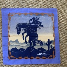 Vintage Western Cowboy Purple Bandana Rodeo Mountains Barb Wire