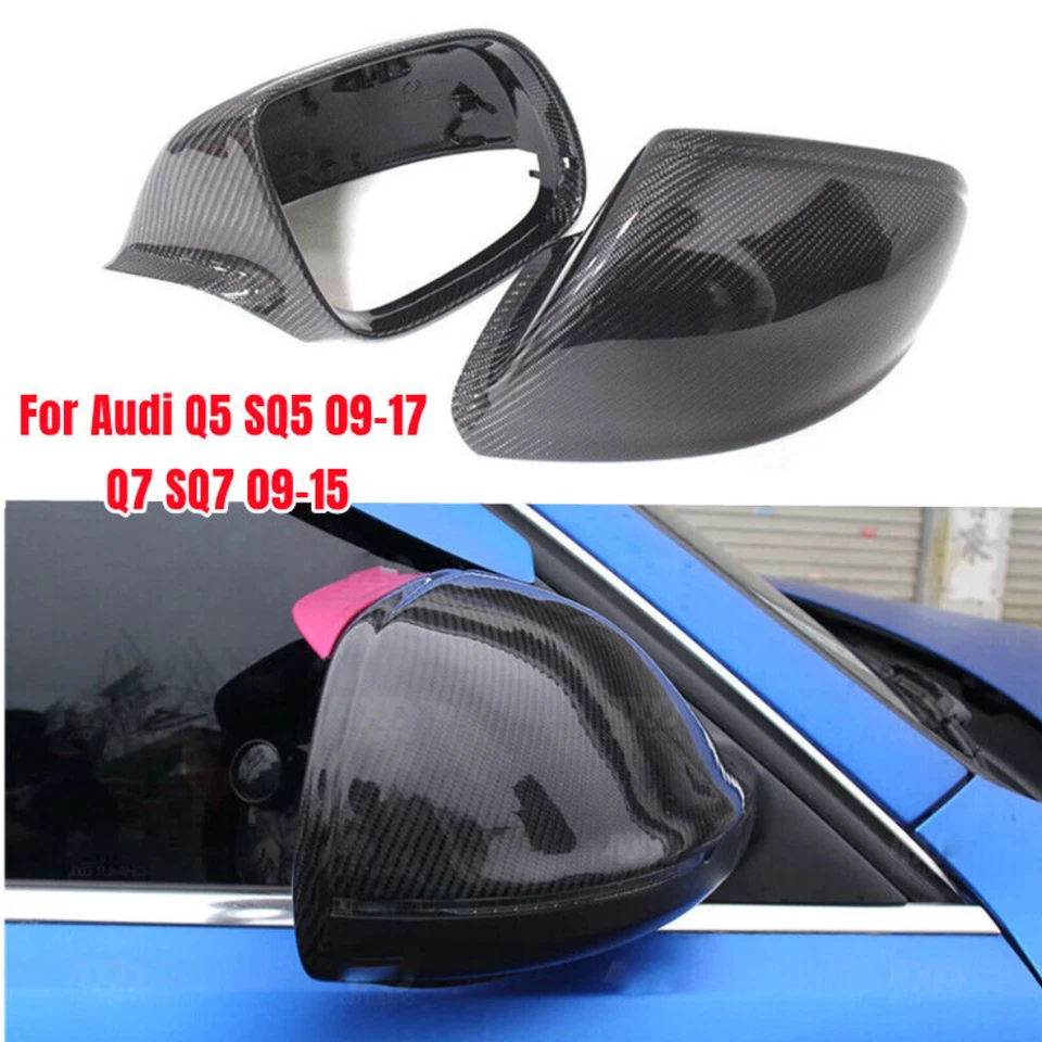 Cubierta de espejo retrovisor lateral de fibra de carbono con asistencia de carril para Audi Q5 SQ5 09-17 Q7 SQ7 09-15 Foto 2 de 4