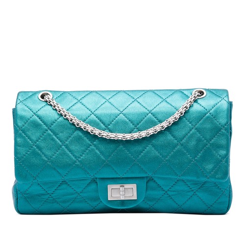 Chanel Quilted Metallic Calfskin Reissue 2.55 Flap 227 Shoulder Bag Turquoise