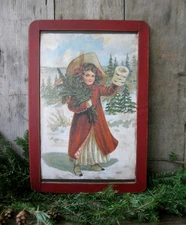 Antique School Slate Chalkboard Red Milk Paint Christmas Postcard Print