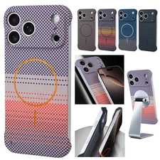 Frameless Carbon Fiber Pattern Mag-Safe Case For iPhone 17 Pro Max/17 Air/16/15