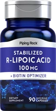 R-Alpha Lipoic Acid 100mg | 90 Capsules | with Biotin | by Piping Rock