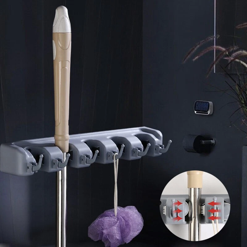 JUEGO DE COLGADOR MONTADO EN LA PARED CÓMODO CEPILLO ESCOBA COCINA FREGONA COLGADOR ALMACENAMIENTO Foto 2 de 4