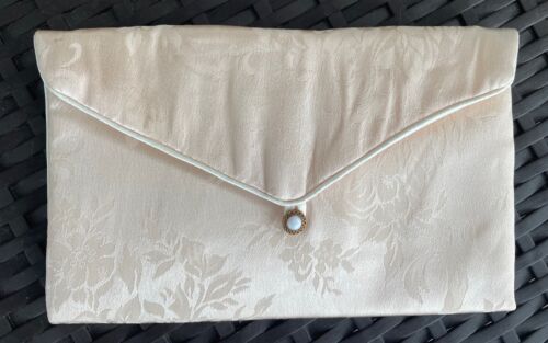 Vntg Jessica McClintock Champagne Pink Brocade Satin Evening Clutch Bag 6x10”