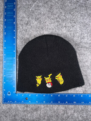 Pikachu Pokemon Beanie Toque Youth One Size Black Yellow Knit Acrylic Anime
