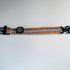 Paracord Survival Bracelet + Whistle Compass / Orange Gray Outdoor Camping