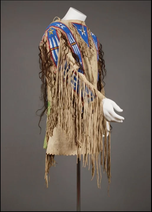Old Style American Buckskin Buffalo Beaded Fringes Powwow Regalia War Shirt - Image 3 of 4