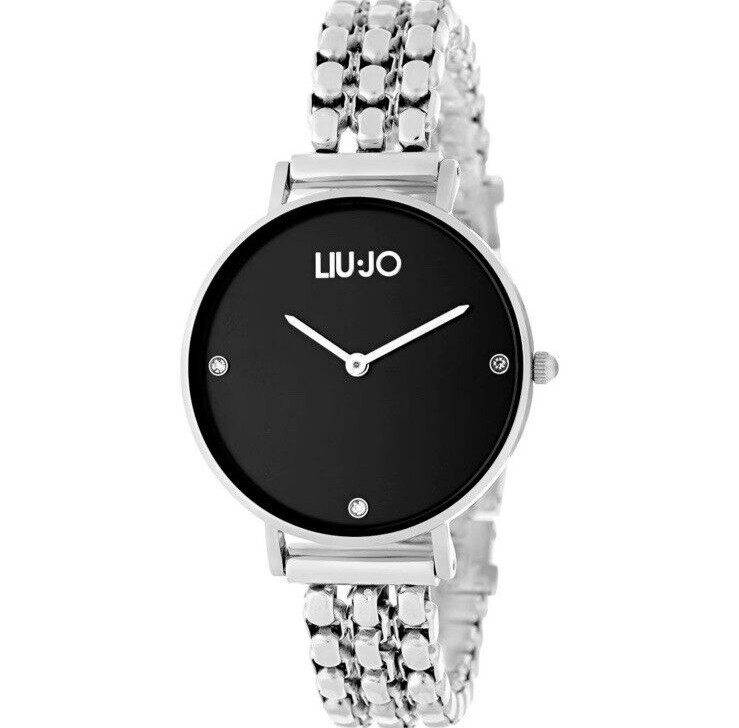 Orologio LiuJo firmato donna color argento quadrante nero trendy+Borsa in Regalo