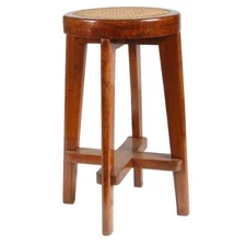 Original PIERRE JEANNERET Caned Teak Bar Stool from Chandigarh, India c. 1955