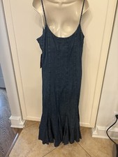 Ralph Lauren Jeans Company Dress Womens 14 Side Zip Up Flared Denim Blue