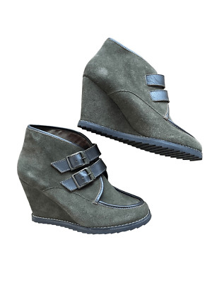 Charles David Womens Olive Green Suede Ankle Boots Wedge  display picture 1