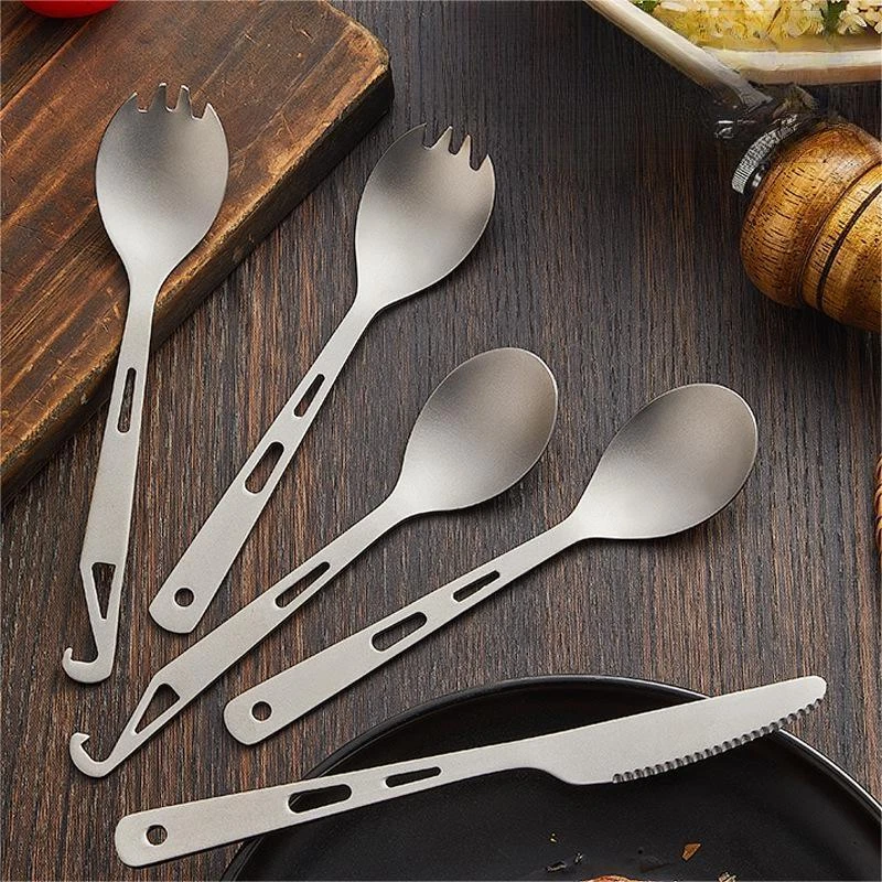 Cuchara de titanio puro cuchillo abrebotellas de cerdo vajilla de cubiertos para exteriores 1 pieza Foto 3 de 4