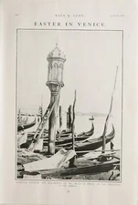 1904 PRINT EASTER IN VENICE GONDOLA STATION & TRAGHETTO MOLO ST MARK'S