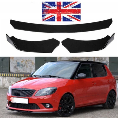 Gloss Black Front Bumper Lip Splitter Spoiler Kit For Skoda Fabia MK3 MK4 UK