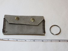 Handmade leather coin / card key holder Grey w/ stitching 4 7/8" X 2 5/8" suede