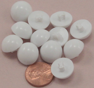12 Domed Shiny Glossy White Plastic Shank Buttons Almost 5/8'' 15mm 7072