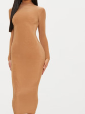 BRAND NEW Camel Second Skin Slinky High Neck Midaxi Dress PRETTYLITTLETHING