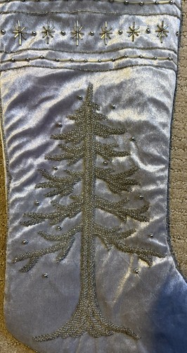 Prima Creations Beaded Tree & Trim Silver 18” Christmas Stocking - Picture 2 of 7